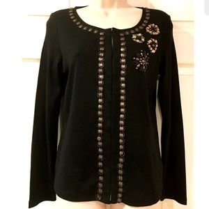 RAFAELLA~NWT~100% COTTON KNIT~ Embellished ~ Black CARDIGAN SWEATER~Sz S